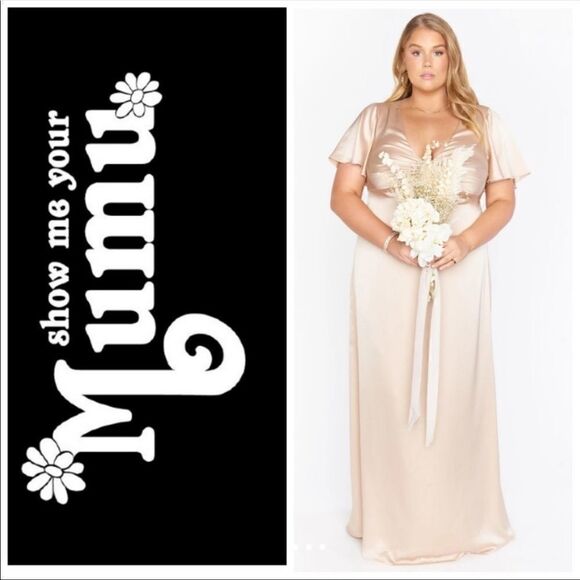 NWOT Rome Twist Gown In Champagne Luxe Satin 2X Show Me Your Mumu - Picture 1 of 8